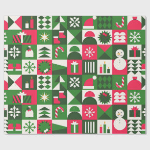 Papel De Presente Grade de Ícones de Natal Coloridos com Tema de Fér