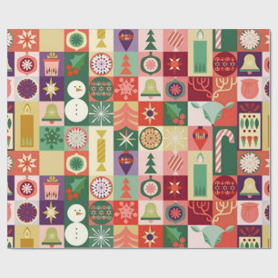 Papel De Presente Grade de Ícones de Natal Coloridos Temáticos