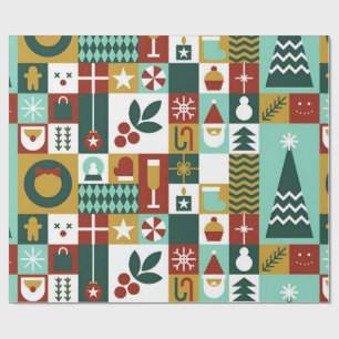 Papel De Presente Grade de Ícones de Natal Coloridos Temáticos