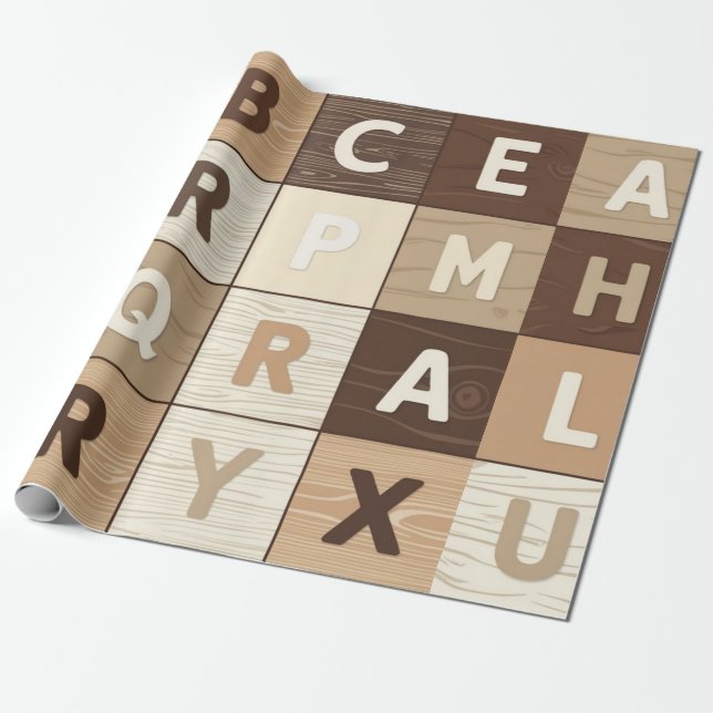 Papel De Presente Grade de Letras de Madeira (Desenrolado)