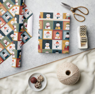 Papel De Presente Grade Texturizada de Bonecos de Neve Festivos