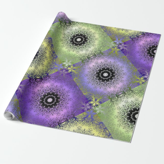 Papel De Presente Gradiente abstrato verde roxo sem costura violeta (Desenrolado)