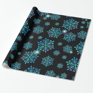 Papel De Presente Gradiente Azul Água com Padrão de Floco de Neve de