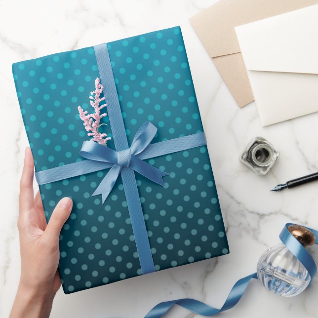 Papel De Presente gradiente azul com bolinhas pequenas (Presentear)