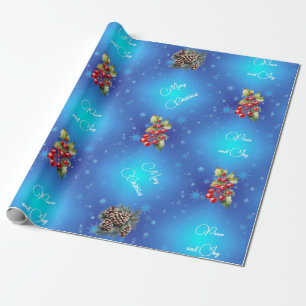 Papel De Presente Gradiente Azul com Estrelas Paz e Alegria