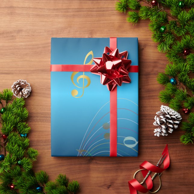 Papel De Presente Gradiente Azul Escuro Elegantes Notas Musicais (Presente de Natal)