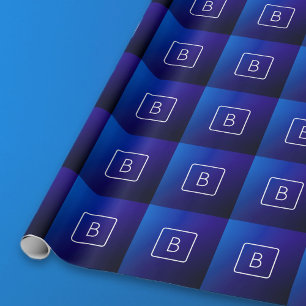 Papel De Presente Gradiente e Monograma de Mão Azul Escuro Simples