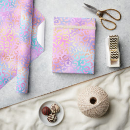 Papel De Presente Gradiente Iridescente Arco-íris e Manchas de Leopa