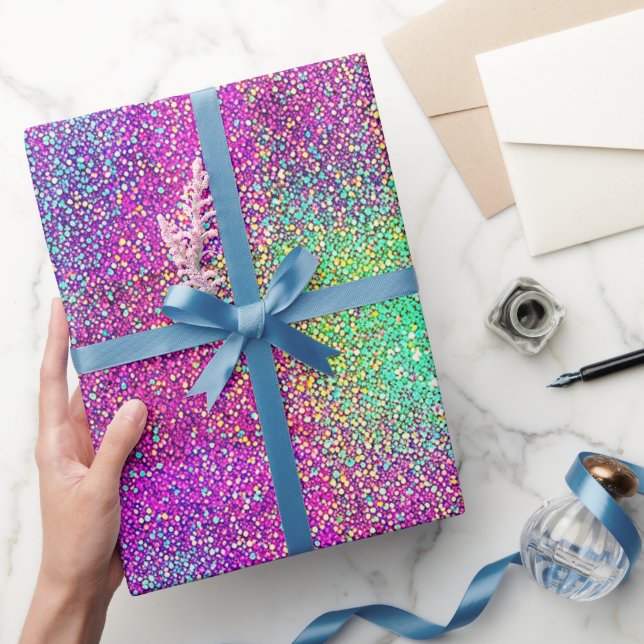 Papel De Presente Gradiente Ombre Rosa Moderno com Brilho e Glitter  (Presentear)