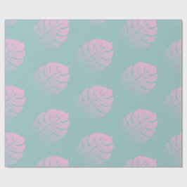 Papel De Presente Gradiente Suave Monstera Pasta Tropical Azul