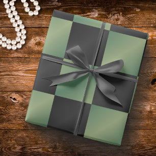 Papel De Presente Gradiente Xadrez Preto Verde Oliva Moderno 