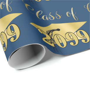 Papel De Presente Graduação Azul Metálico Ano da Turma Dourado