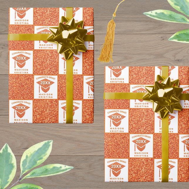 Papel De Presente Graduação da Celebração do Boné Glam Laranja Forma (Criador carregado)