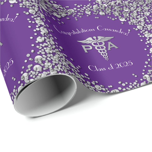 Papel De Presente Graduação de Assistente Médico PA Roxo Prata (Ponta do rolo)