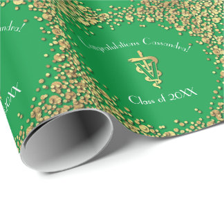 Papel De Presente Graduação de Veterinária Verde e Dourado