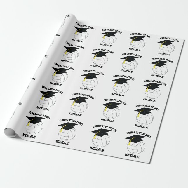 Papel De Presente Graduação de Volei Esportes Preto Branco (Desenrolado)