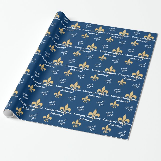 Papel De Presente Graduação Dourado azul personalizada da flor de (Desenrolado)