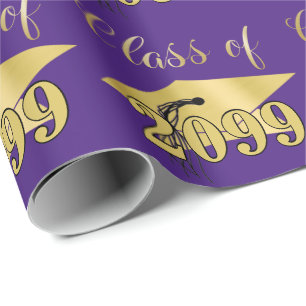 Papel De Presente Graduação Dourado Metálico Roxo Ano da Turma