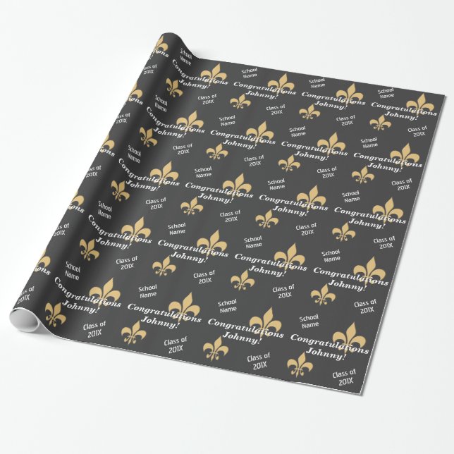 Papel De Presente Graduação Dourado preta personalizada da flor de (Desenrolado)