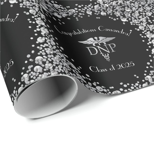 Papel De Presente Graduação em Prática de Enfermagem Preto Prata (Ponta do rolo)
