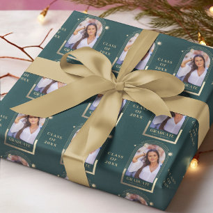 Papel De Presente Graduação Estrelas de Lua Verde Dourada do Sol For