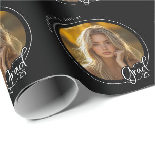 Papel De Presente Graduação Personalizada de Foto em Branco Preto pa