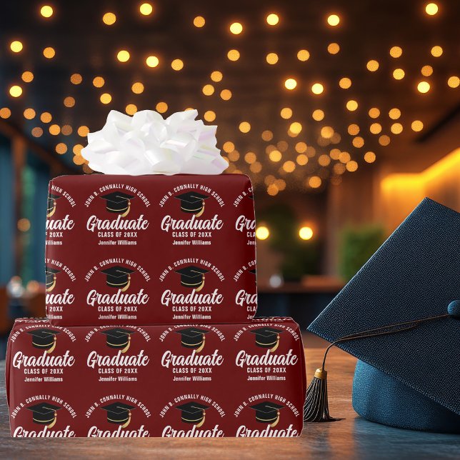 Papel De Presente Graduação Personalizada do Formando Branco Maroon  (Criador carregado)