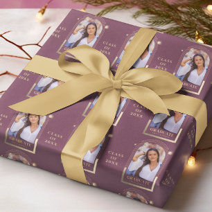 Papel De Presente Graduação Plum Dourado Sun Moon Stars Formando F
