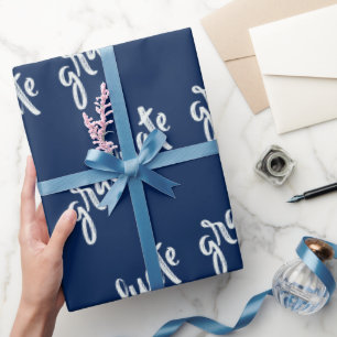 Papel De Presente Graduação Simples  Azul e Branco  Festa de formatu