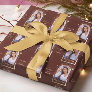 Papel De Presente Graduação Vermelha Dourada Sun Moon Stars Formando