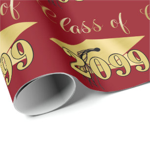 Papel De Presente Graduação Vermelho Metálico Dourado Ano da Turma