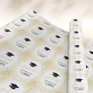 Papel De Presente Graduate Glitter Dourado Confete Branco Preto