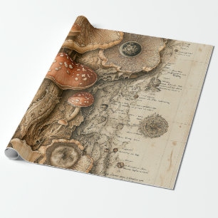 Papel De Presente Gráfico Botânico de Cogumelo Vintage (1)