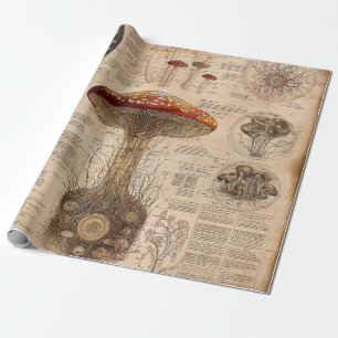 Papel De Presente Gráfico Botânico de Cogumelo Vintage (2)