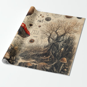 Papel De Presente Gráfico Botânico de Cogumelo Vintage (4)