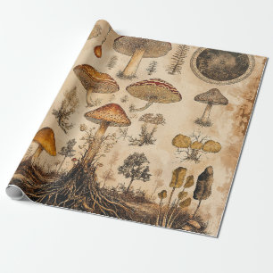 Papel De Presente Gráfico Botânico de Cogumelo Vintage (6)