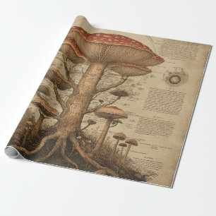 Papel De Presente Gráfico Botânico de Cogumelo Vintage (9)