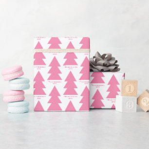 Papel De Presente Gráfico da árvore de Natal branca-rosa geométrica 