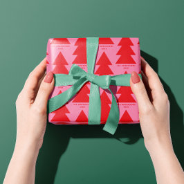 Papel De Presente Gráfico da árvore de Natal rosa-rosa moderna