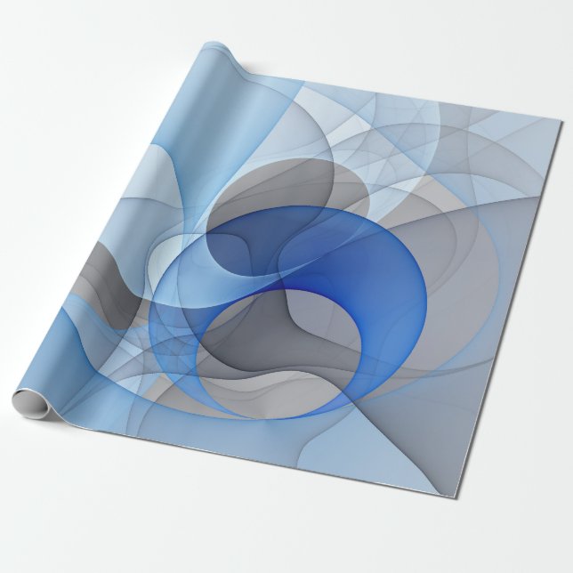 Papel De Presente Gráfico de Arte Fractal de Cinza Azul Moderno (Desenrolado)