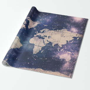 Papel De Presente Gráfico de Astronomia Vintage Roxo Romântico