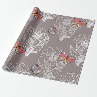 Papel De Presente Gráfico de flores e borboletas, aquarela, padrão 