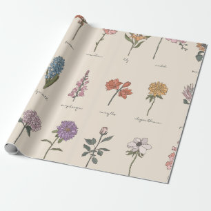Papel De Presente Gráfico de Flores Silvestres Botânicas Vintage