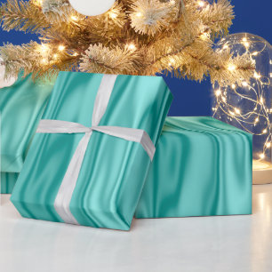 Papel De Presente Gráfico de Satin Aqua Faux Faux do Natal Elegante