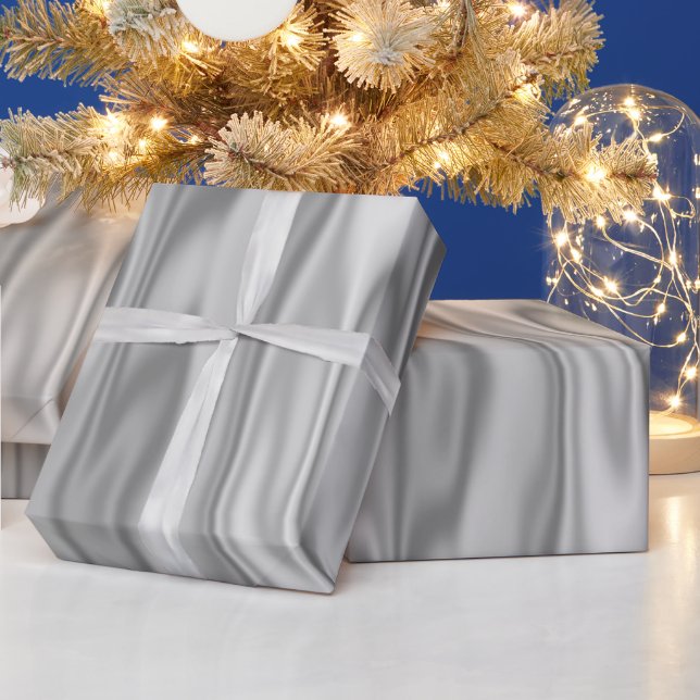 Papel De Presente Gráfico de Satin Silver Faux Satin Natal Elegante (Feriados)