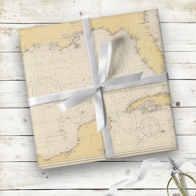 Papel De Presente Gráfico náutico Autêntico do Golfo do México (Vintage Gulf of Mexico Authentic Nautical Chart Wrapping Paper
)