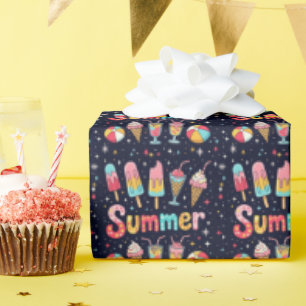 Papel De Presente Gráficos Divertidos de Verão em Preto