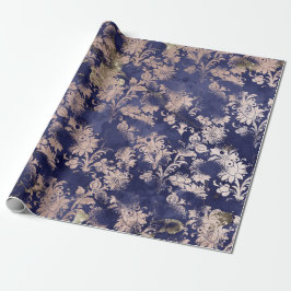 Papel De Presente Grafite Dourada da Flor Rosa Azul Shabby