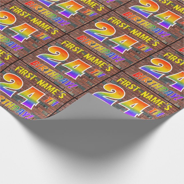 Papel De Presente Grafite, Rainbow, 24º ANIVERSÁRIO! Nome & personal (Ponta)