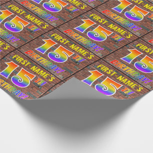 Papel De Presente Grafite Rainbow Parece 15 ANIVERSÁRIO! Nome & per